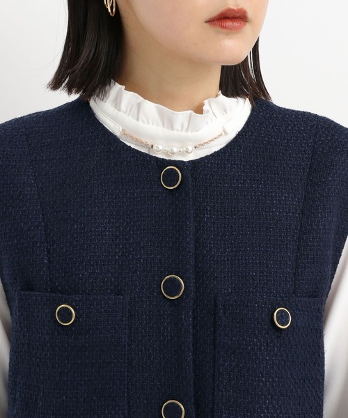 Andemiu（アンデミュウ）の「【セレモニー】ツイードロングジレ636642（ノーカラージャケット・レディース・ネイビー/アイボリー・FREE）」の17枚目の写真