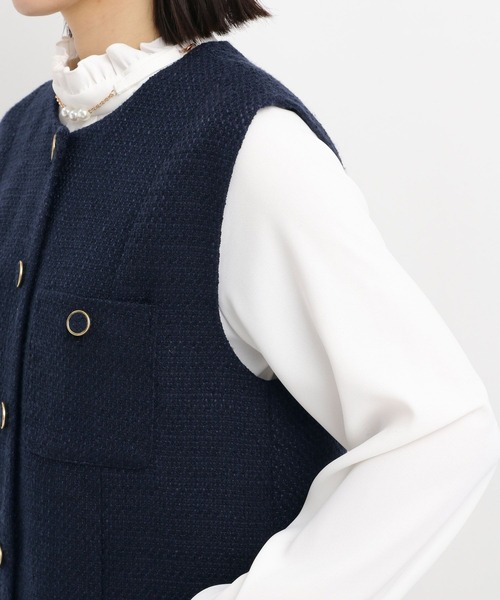 Andemiu（アンデミュウ）の「【セレモニー】ツイードロングジレ636642（ノーカラージャケット・レディース・ネイビー/アイボリー・FREE）」の18枚目の写真