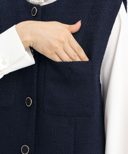 Andemiu（アンデミュウ）の「【セレモニー】ツイードロングジレ636642（ノーカラージャケット・レディース・ネイビー/アイボリー・FREE）」の19枚目の写真