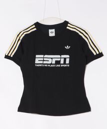 adidas（アディダス）の「adidas アディダス W COTTON CALI TEE WITH SPONSOR ショートスリーブ KD1380 BLACK（Tシャツ/カットソー）」