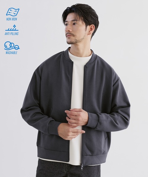SPU(スプ)の「【防シワ・抗ピリング・ウォッシャブル】ハイポンチMA1ジャケットブルゾン(MA-1・メンズ・グレー/ブラック/チャコール/ネイビー・S/M/L/XL)」の4枚目の写真