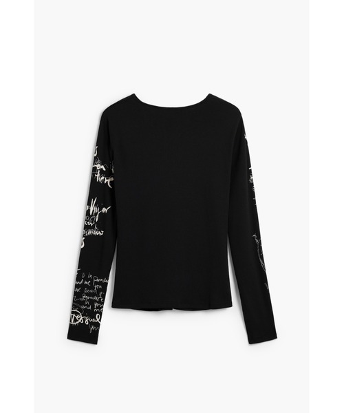 Desigual(デシグアル)の「袖レタリングプリント 胸元ギャザーブラック長袖Tシャツ(Tシャツ/カットソー・レディース・ブラック・S/M/L/XL/XS)」の2枚目の写真