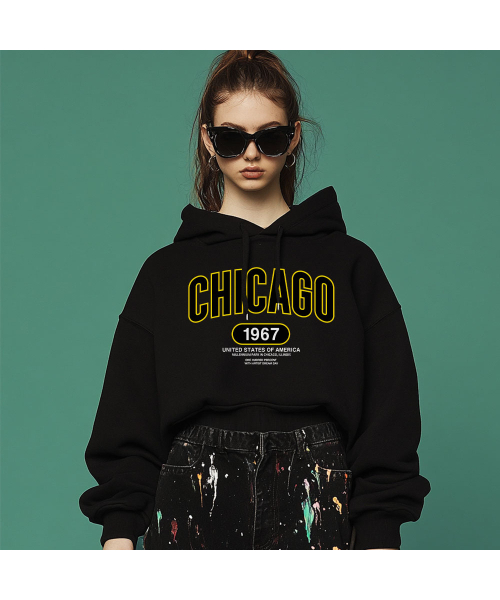 OHPxDREAMDAY シカゴミレニアムパーク レディース クロップ起毛フード