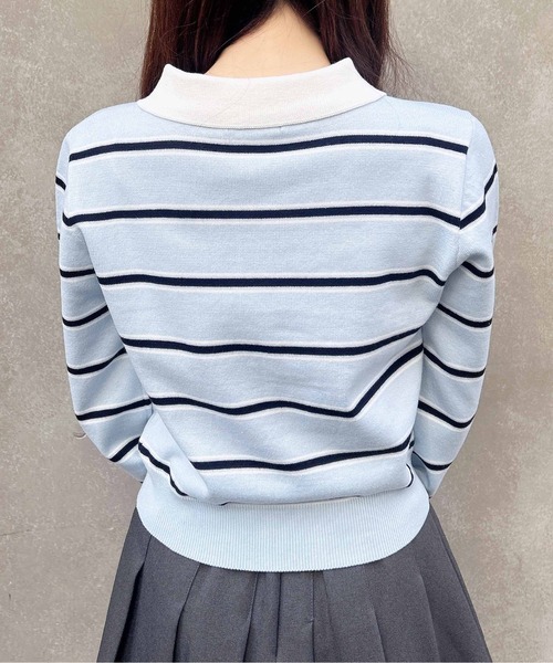 INGNI（イング）の「ショート丈ボーダーポロニット（ニット/セーター・レディース・サックスブルー/グレー/ネイビー・M）」の22枚目の写真