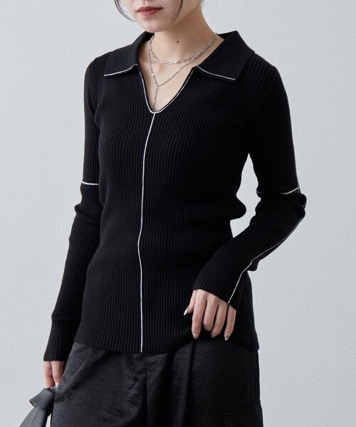 Lui's（ルイス）の「配色ステッチスキッパーリブニットトップス（ニット/セーター・レディース・ブラック/サックスブルー/グレー・FREE）」の20枚目の写真