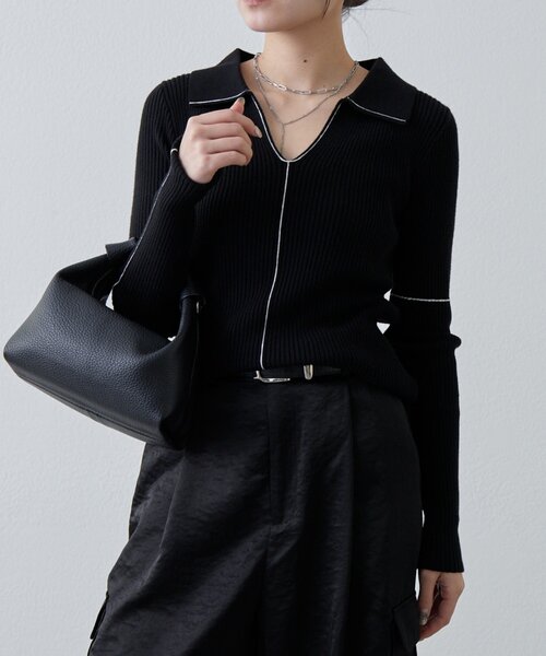 Lui's（ルイス）の「配色ステッチスキッパーリブニットトップス（ニット/セーター・レディース・ブラック/サックスブルー/グレー・FREE）」の21枚目の写真