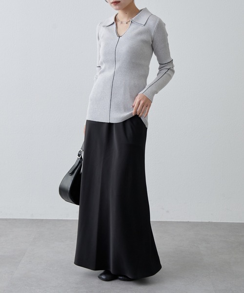 Lui's（ルイス）の「配色ステッチスキッパーリブニットトップス（ニット/セーター・レディース・ブラック/サックスブルー/グレー・FREE）」の9枚目の写真