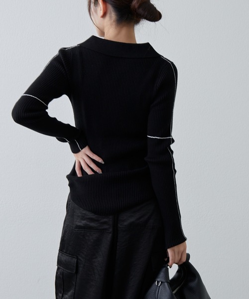 Lui's（ルイス）の「配色ステッチスキッパーリブニットトップス（ニット/セーター・レディース・ブラック/サックスブルー/グレー・FREE）」の12枚目の写真