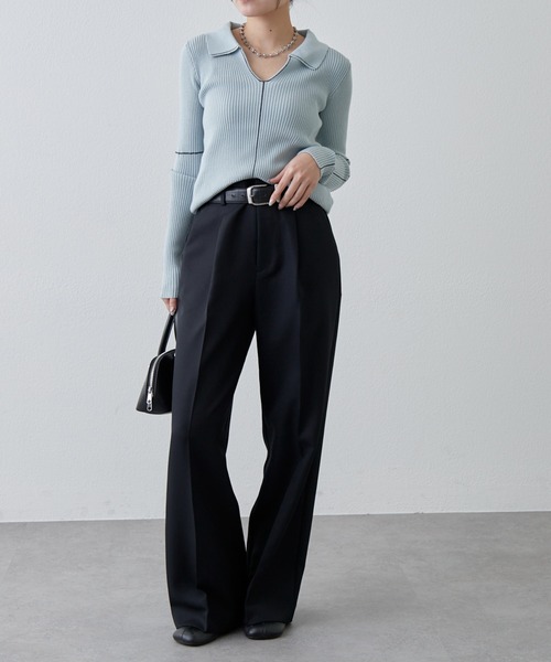 Lui's（ルイス）の「配色ステッチスキッパーリブニットトップス（ニット/セーター・レディース・ブラック/サックスブルー/グレー・FREE）」の19枚目の写真