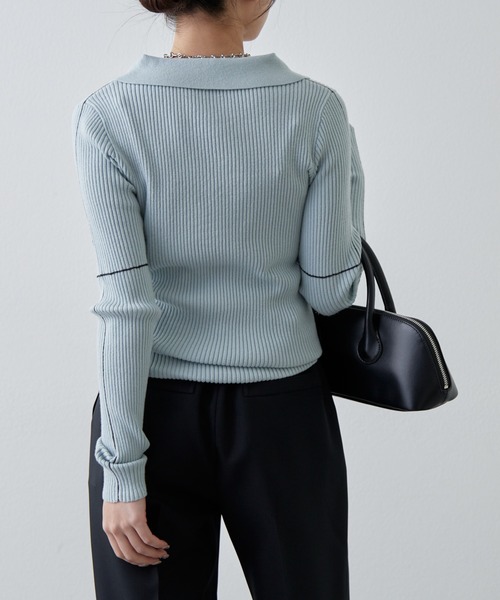 Lui's（ルイス）の「配色ステッチスキッパーリブニットトップス（ニット/セーター・レディース・ブラック/サックスブルー/グレー・FREE）」の18枚目の写真