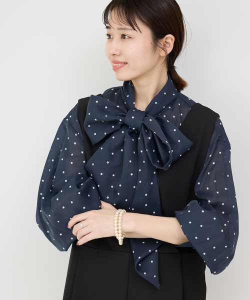 【2024AW】IENA リボンブラウス ボウタイ シャツ 黒 &NAVY シアーボウタイブラウス（シャツ/ブラウス）｜IENA（イエナ）の