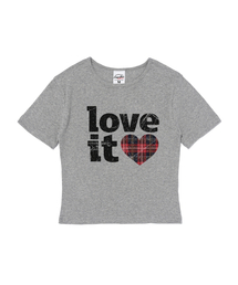 ヴィンテージチェックハートショート半袖Tシャツ(グレー)