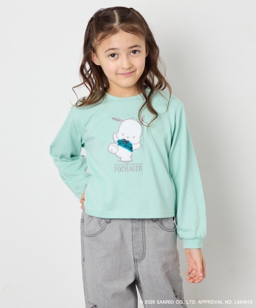 a.v.v（アーヴェヴェ）の「【数量限定】[110-140][シナモロール＆ポチャッコ]スパンコールTシャツ（Tシャツ/カットソー・キッズ・グリーン/ライトブルー・140/130/120/110）」の2枚目の写真