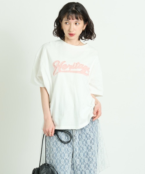 A.D.C.L.(エーディーシーエル)の「アップリケ刺繍ロゴ オーバーサイズ半袖Tシャツ(Tシャツ/カットソー・レディース・ピンク/サックスブルー・M/L)」の15枚目の写真