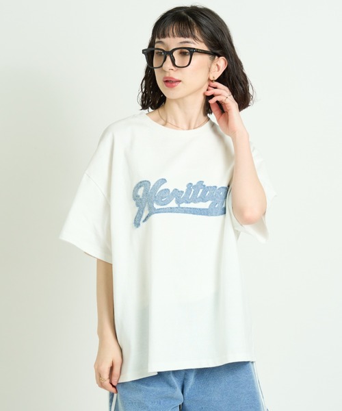 A.D.C.L.(エーディーシーエル)の「アップリケ刺繍ロゴ オーバーサイズ半袖Tシャツ(Tシャツ/カットソー・レディース・ピンク/サックスブルー・M/L)」の4枚目の写真