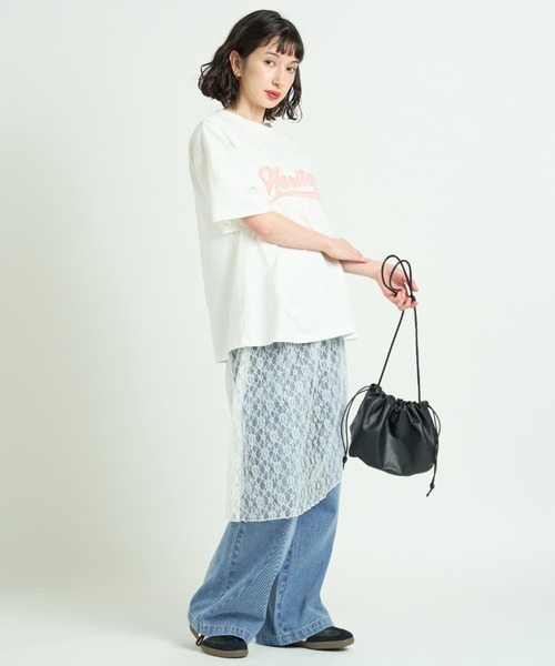 A.D.C.L.(エーディーシーエル)の「アップリケ刺繍ロゴ オーバーサイズ半袖Tシャツ(Tシャツ/カットソー・レディース・ピンク/サックスブルー・M/L)」の8枚目の写真