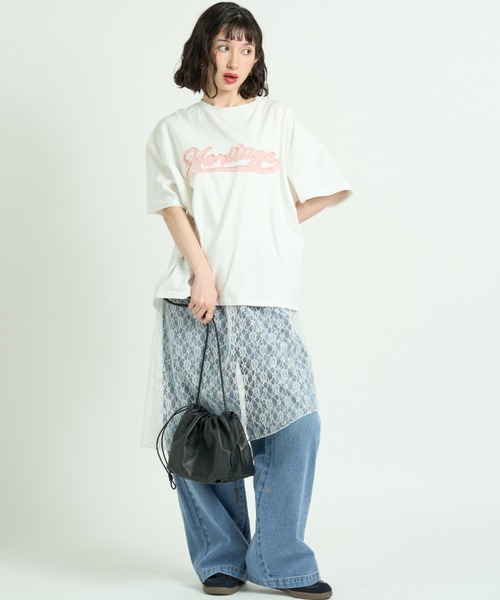 A.D.C.L.(エーディーシーエル)の「アップリケ刺繍ロゴ オーバーサイズ半袖Tシャツ(Tシャツ/カットソー・レディース・ピンク/サックスブルー・M/L)」の9枚目の写真