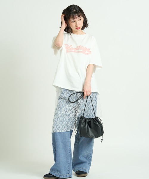 A.D.C.L.(エーディーシーエル)の「アップリケ刺繍ロゴ オーバーサイズ半袖Tシャツ(Tシャツ/カットソー・レディース・ピンク/サックスブルー・M/L)」の7枚目の写真