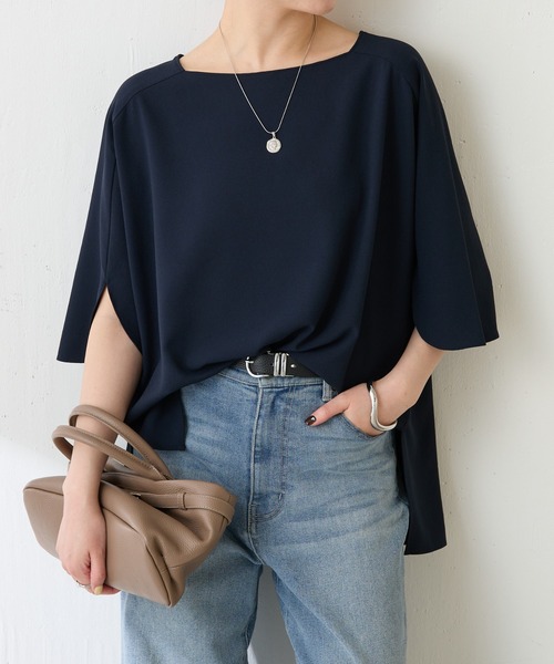 COLLAGE GALLARDAGALANTE（コラージュガリャルダガランテ）の「ジャージスクエアブラウス/セットアップ可/WEB限定カラー展開（シャツ/ブラウス・レディース・ブラック/オフホワイト/オレンジ/ネイビー・FREE）」の3枚目の写真