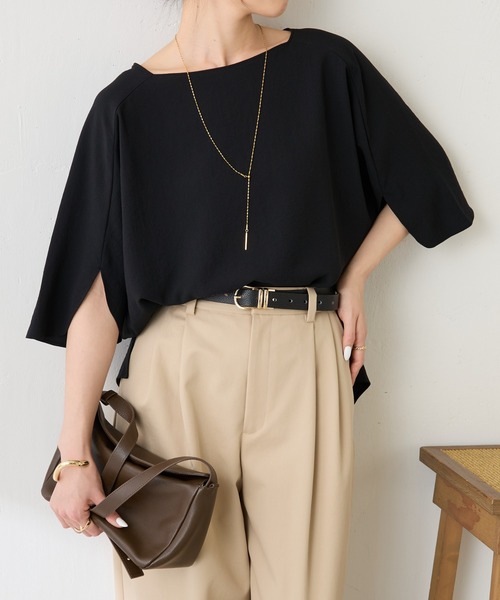 COLLAGE GALLARDAGALANTE（コラージュガリャルダガランテ）の「ジャージスクエアブラウス/セットアップ可/WEB限定カラー展開（シャツ/ブラウス・レディース・ブラック/オフホワイト/オレンジ/ネイビー・FREE）」の2枚目の写真