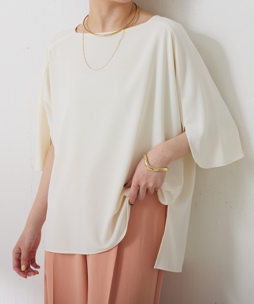 COLLAGE GALLARDAGALANTE（コラージュガリャルダガランテ）の「ジャージスクエアブラウス/セットアップ可/WEB限定カラー展開（シャツ/ブラウス・レディース・ブラック/オフホワイト/オレンジ/ネイビー・FREE）」の6枚目の写真