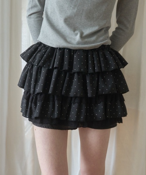 Birthday room(バースデイルーム)の「ドットフリルティアードミニスカート/Polka dot frill tiered mini skirt(スカート・レディース・ブラック/ホワイト・FREE)」の9枚目の写真