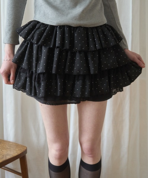 Birthday room(バースデイルーム)の「ドットフリルティアードミニスカート/Polka dot frill tiered mini skirt(スカート・レディース・ブラック/ホワイト・FREE)」の10枚目の写真