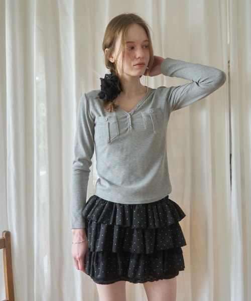 Birthday room(バースデイルーム)の「ドットフリルティアードミニスカート/Polka dot frill tiered mini skirt(スカート・レディース・ブラック/ホワイト・FREE)」の13枚目の写真