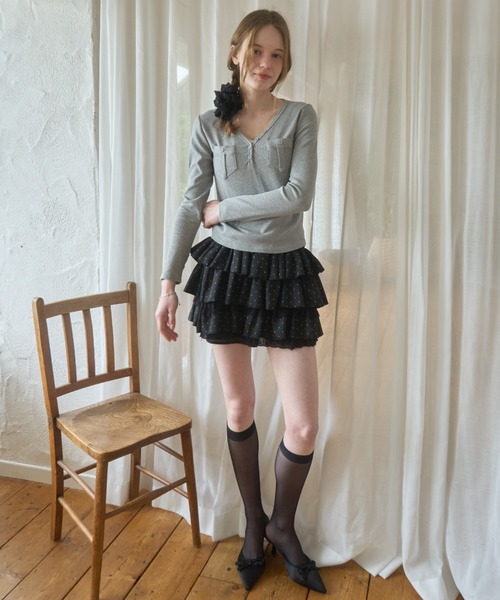 Birthday room(バースデイルーム)の「ドットフリルティアードミニスカート/Polka dot frill tiered mini skirt(スカート・レディース・ブラック/ホワイト・FREE)」の14枚目の写真