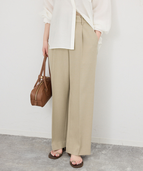 IENA(イエナ)の「《セットアップ対応/》ウォッシャブル シャークツイードセミワイドパンツ(スラックス・レディース・ブラウン/ベージュ・36/34/40/38)」の2枚目の写真