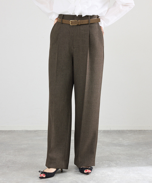 IENA(イエナ)の「《セットアップ対応/》ウォッシャブル シャークツイードセミワイドパンツ(スラックス・レディース・ブラウン/ベージュ・36/34/40/38)」の1枚目の写真