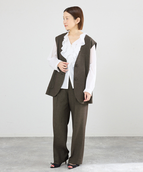 IENA(イエナ)の「《セットアップ対応/》ウォッシャブル シャークツイードセミワイドパンツ(スラックス・レディース・ブラウン/ベージュ・36/34/40/38)」の3枚目の写真