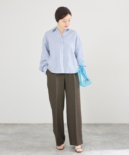 IENA(イエナ)の「《セットアップ対応/》ウォッシャブル シャークツイードセミワイドパンツ(スラックス・レディース・ブラウン/ベージュ・36/34/40/38)」の4枚目の写真