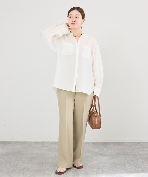 IENA(イエナ)の「《セットアップ対応/》ウォッシャブル シャークツイードセミワイドパンツ(スラックス・レディース・ブラウン/ベージュ・36/34/40/38)」の5枚目の写真