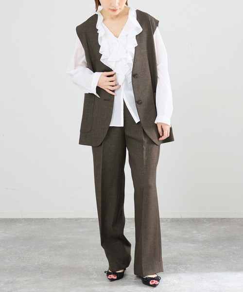 IENA(イエナ)の「《セットアップ対応/》ウォッシャブル シャークツイードセミワイドパンツ(スラックス・レディース・ブラウン/ベージュ・36/34/40/38)」の8枚目の写真