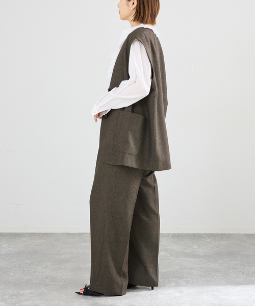 IENA(イエナ)の「《セットアップ対応/》ウォッシャブル シャークツイードセミワイドパンツ(スラックス・レディース・ブラウン/ベージュ・36/34/40/38)」の9枚目の写真