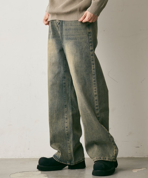 Shoowtime（ショウタイム）の「Vintage Wash Straight Leg Denim Pants / ビンテージウォッシュストレートレッグデニムパンツ（デニムパンツ・メンズ・ブルー/ブラック系・X-LARGE/LARGE/MEDIUM）」の2枚目の写真