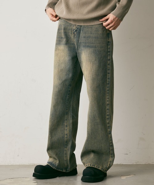 Shoowtime（ショウタイム）の「Vintage Wash Straight Leg Denim Pants / ビンテージウォッシュストレートレッグデニムパンツ（デニムパンツ・メンズ・ブルー/ブラック系・X-LARGE/LARGE/MEDIUM）」の4枚目の写真