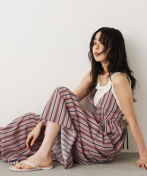 Unitage（ユニテージ）の「配色ワイドロンパース（サロペット/オーバーオール・レディース・ブラック/オレンジ/ピンク/ブルー/ライトブルー・FREE）」の5枚目の写真