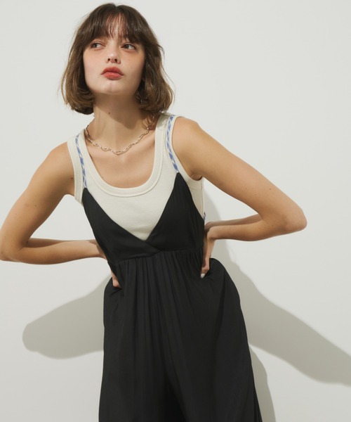 Unitage（ユニテージ）の「配色ワイドロンパース（サロペット/オーバーオール・レディース・ブラック/オレンジ/ピンク/ブルー/ライトブルー・FREE）」の9枚目の写真