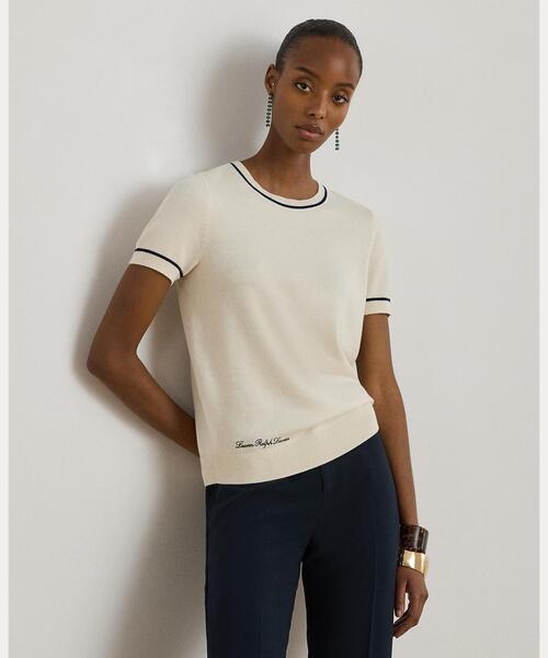 LAUREN RALPH LAUREN(ローレン ラルフ ローレン)の「ツートーン ショートスリーブ セーター(ニット/セーター・レディース・ナチュラル・L/M/S/XS)」の1枚目の写真