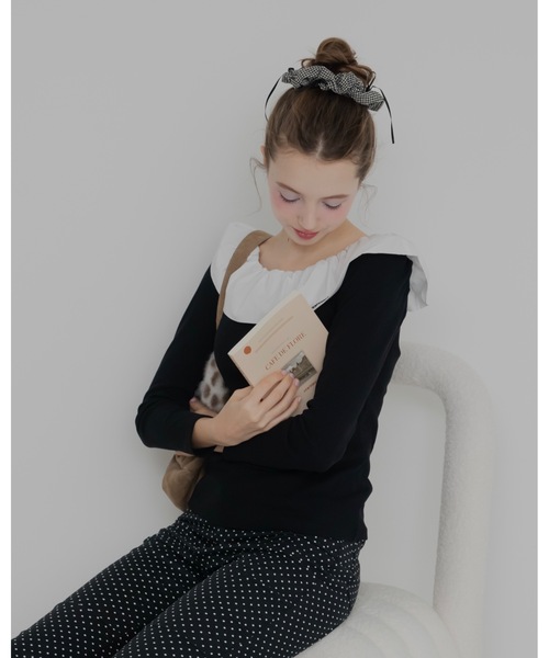 JUMELLE（ジュメロ）の「フリルオフショルトップ（Tシャツ/カットソー・レディース・グレー/ブラック・FREE）」の6枚目の写真