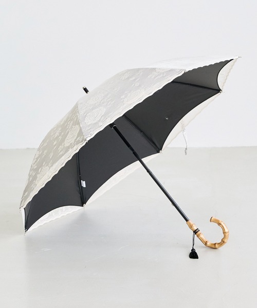 LAVEANGE(ラビアンジェ)の「【遮光率100%・UVカット率100%】晴雨兼用 バンブーハンドル レース日傘 45cm 日傘(長傘・レディース・ブラック/ベージュ・F)」の9枚目の写真