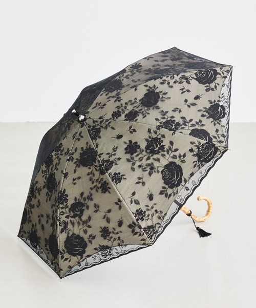 LAVEANGE(ラビアンジェ)の「【遮光率100%・UVカット率100%】晴雨兼用 バンブーハンドル レース日傘 45cm 日傘(長傘・レディース・ブラック/ベージュ・F)」の11枚目の写真
