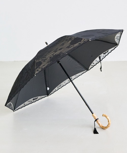LAVEANGE(ラビアンジェ)の「【遮光率100%・UVカット率100%】晴雨兼用 バンブーハンドル レース日傘 45cm 日傘(長傘・レディース・ブラック/ベージュ・F)」の12枚目の写真