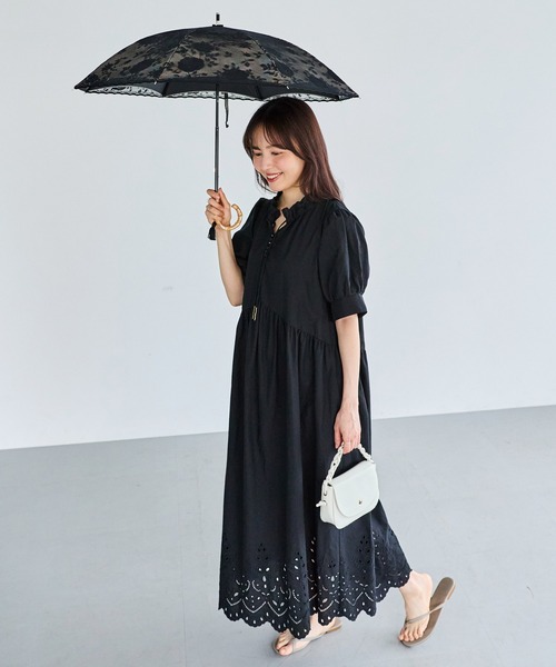 LAVEANGE(ラビアンジェ)の「【遮光率100%・UVカット率100%】晴雨兼用 バンブーハンドル レース日傘 45cm 日傘(長傘・レディース・ブラック/ベージュ・F)」の21枚目の写真