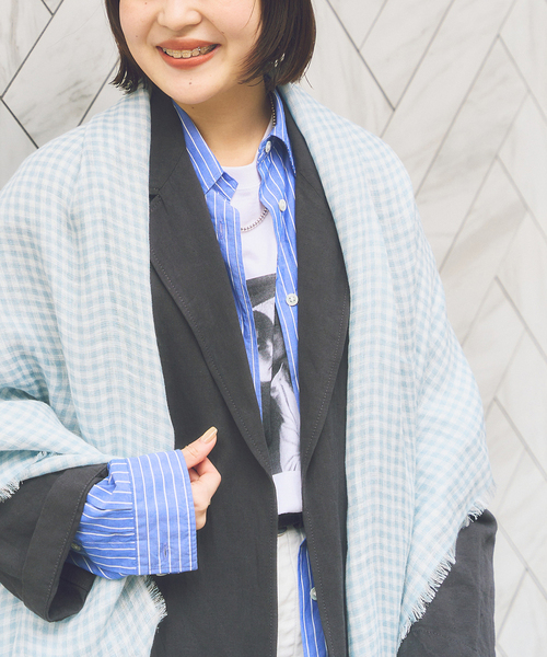 FRAMeWORK（フレームワーク）の「THROW/スロー ライトリネンギンガムチェックストール（ストール/ショール・レディース・ピンク/サックスブルー/イエロー・FREE）」の19枚目の写真