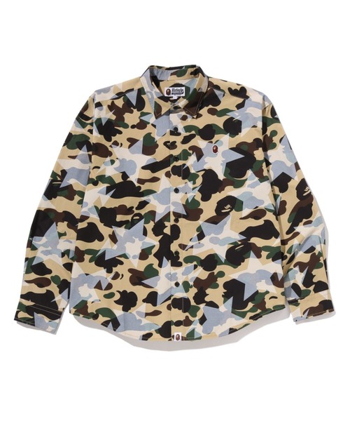 A BATHING APE(アベイシングエイプ)の「STA OVER PRINT 1ST CAMO POPLIN LS SHIRT(シャツ/ブラウス・メンズ・イエロー/グリーン・X-LARGE/MEDIUM/XX-LARGE/LARGE)」の2枚目の写真