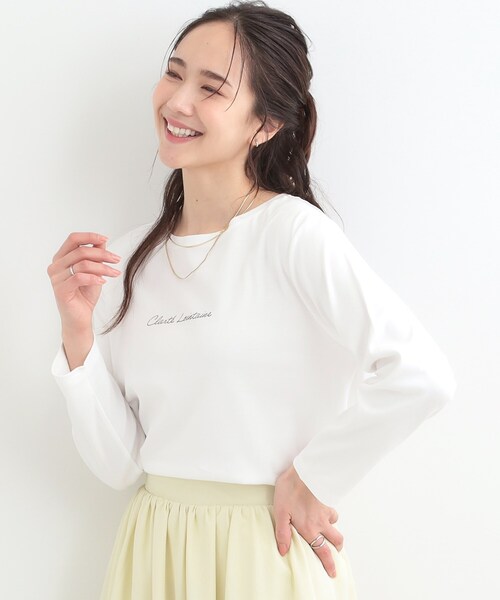 SHOO・LA・RUE（シューラルー）の「【接触冷感/UVカット/抗菌防臭】スムース ロゴロンT（Tシャツ/カットソー・レディース・ホワイト系1/ホワイト/ブラック・04/03/02/01）」の5枚目の写真