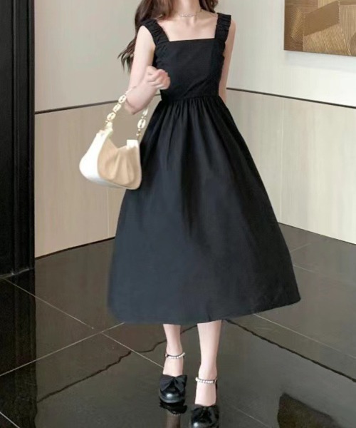 SallyLunn(サリーラン)の「ノースリーブギャザーフレアワンピース(ワンピース・レディース・ホワイト/グリーン/ブラック・MEDIUM/LARGE)」の3枚目の写真